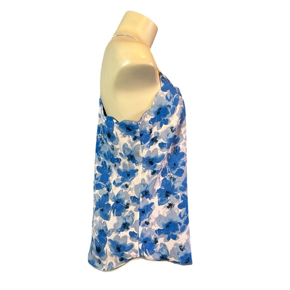 J. Crew Womens Size 4 Blue Abstract Floral Tank Top Scalloped Neck Spring - Picture 3 of 5